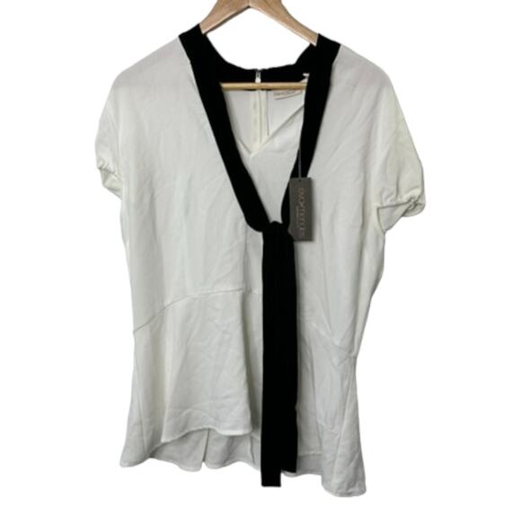 Eva Mendes by New York & Company Tops - EVA MENDES White Short Sleeve V Neck-Tie Style Collared Top Women's Size XL New